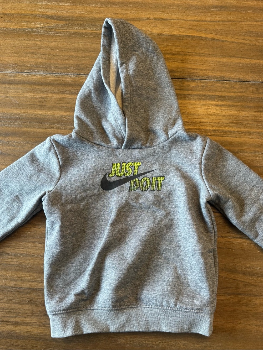 Nike Kids Heather Gray Hoodie with Neon Yellow 'Just Do It' Logo